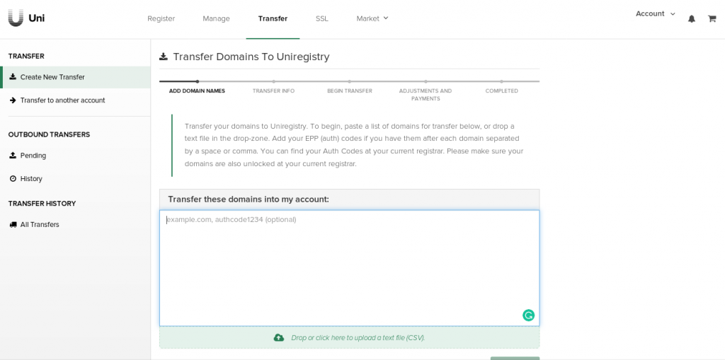 uniregistry domain transfer