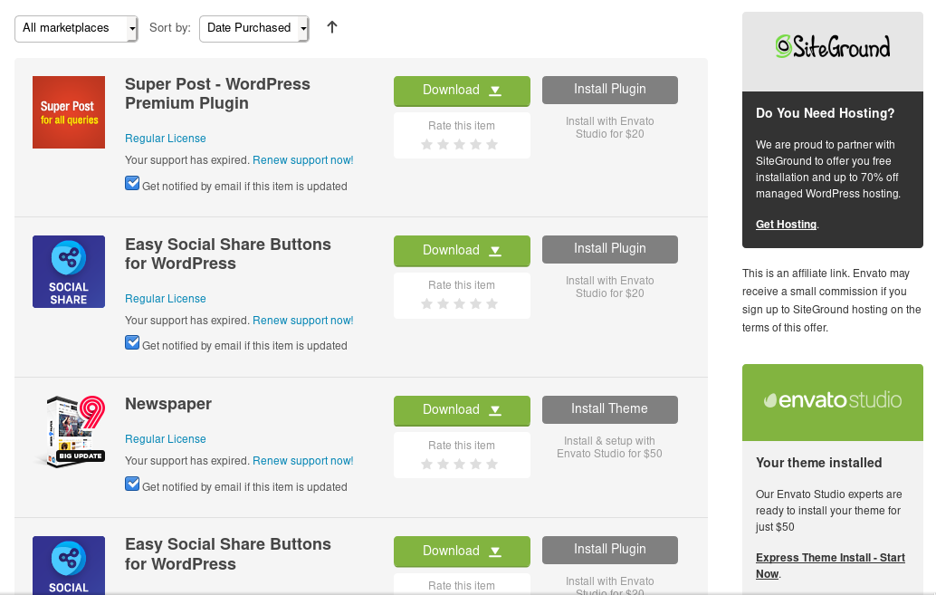 envato download interface