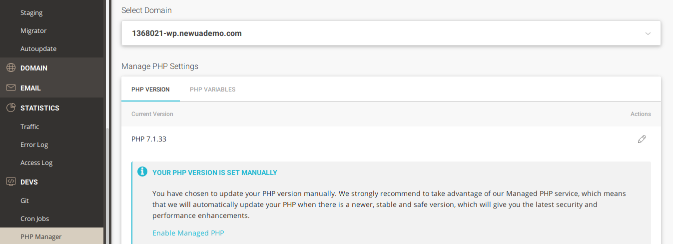 Siteground: php versions