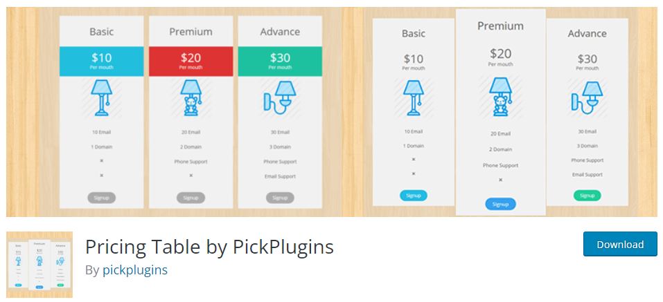 Pricing Table by PickPlugins