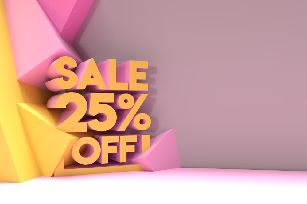 3D Render Abstract 25% Sale off Discount Banner 