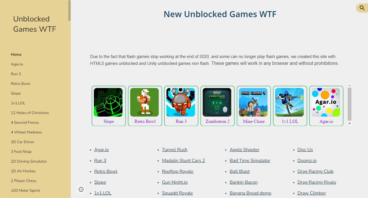 Best Top Website like Unblocked Games WTF