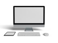 A computer monitor sitting on top of a desk logo design ai tool interface laptop workspace