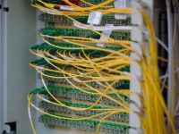 Yellow and green cables are neatly connected. server room, legacy systems, data center upgrade