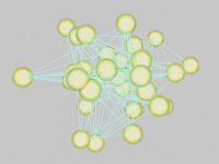 A computer generated image of a cluster of spheres graph database visualization, nodes and edges network, colorful data connections