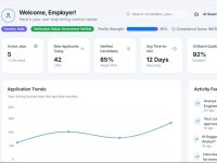 Employer dashboard showing application trends and key metrics. internal dashboard interface, business analytics screen, team collaboration tool