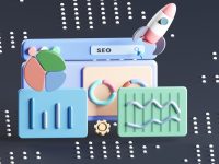 a toy rocket is sitting on top of a computer screen seo dashboard analytics graphs keyword research tool