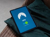 turned-on tablet computer screen vpn interface minimal design, privacy focused app, secure connection screen